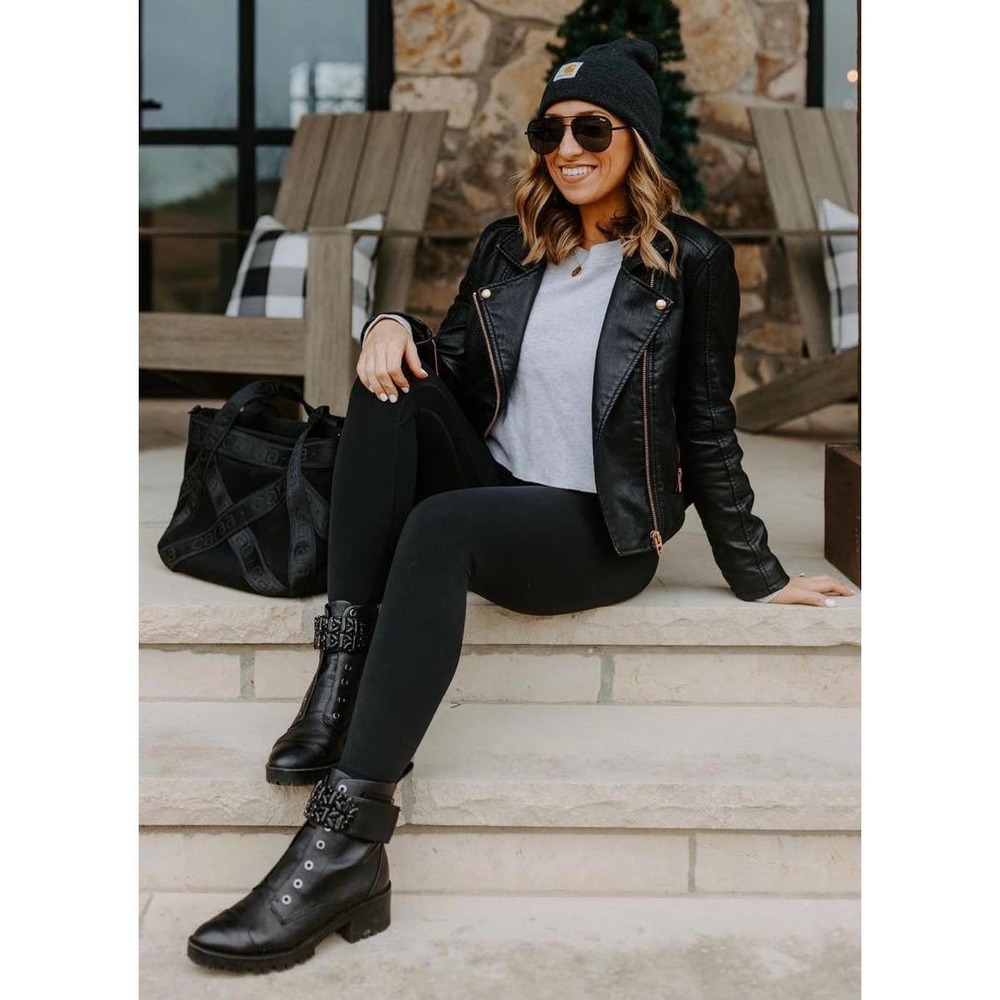 Karl Lagerfeld Black Leather Combat Boots